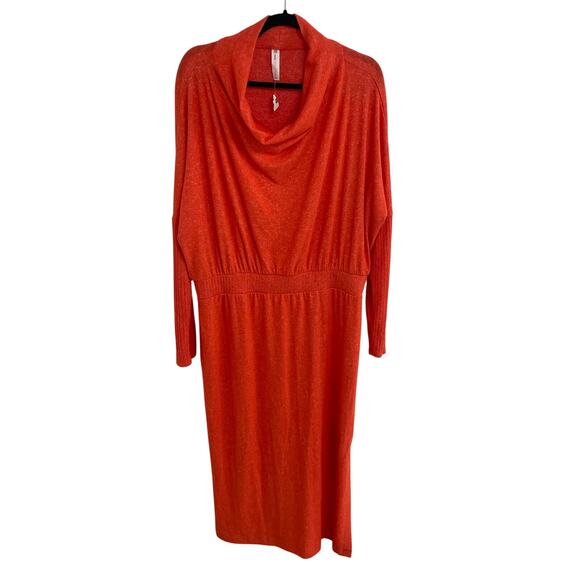Anthropologie Daily Practice Draped Cowl Neck Maxi Dress Orange Knit Womens XL - Picture 2 of 9